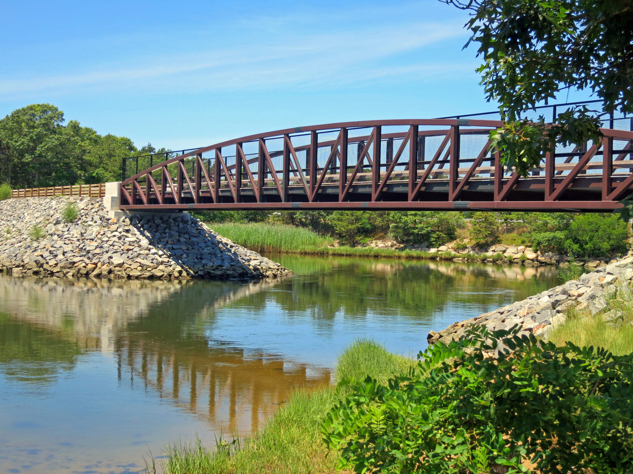 Cape Cod Rail Trail Bridge over the Bass River separating the town of Yarmouth and Dennis in Cape Cod, Massachusetts.